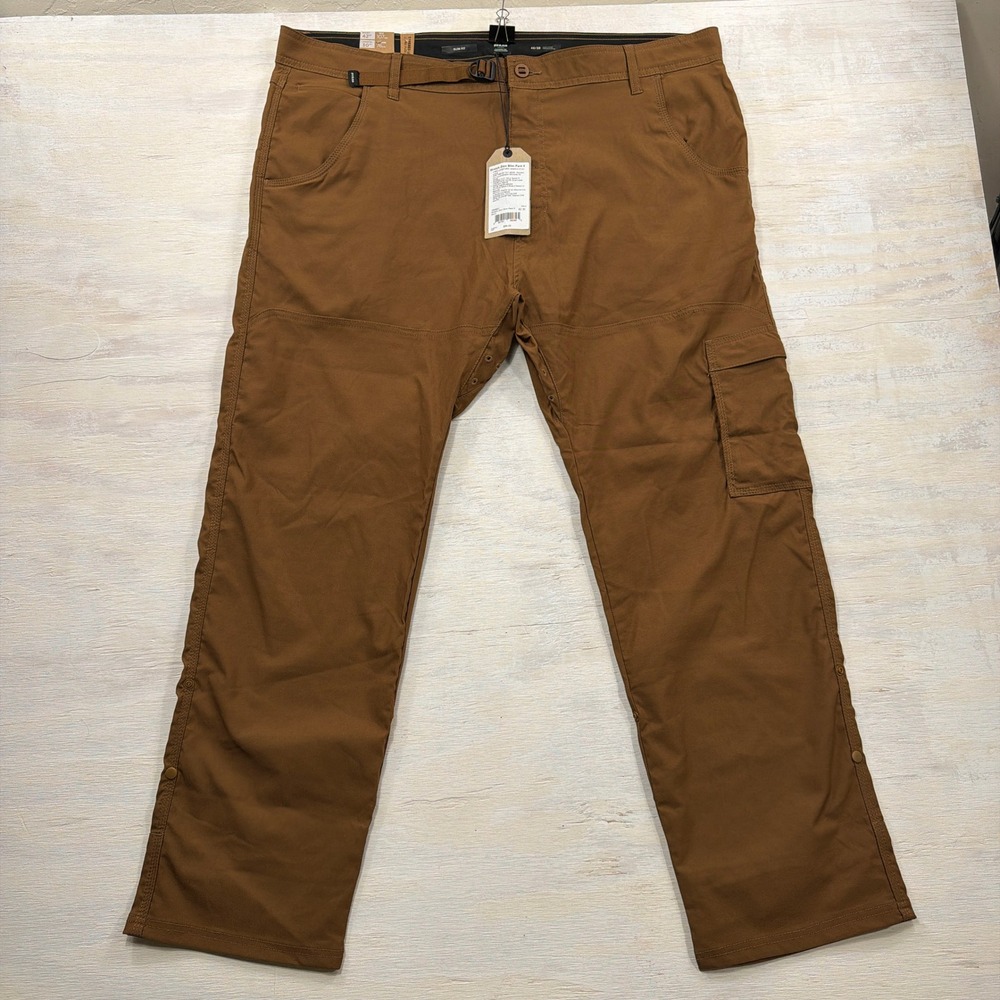 Prana Pant Stretch Zion Slim Pant II 42 30 Tapered Leg Cargo Sepia Brown Mens